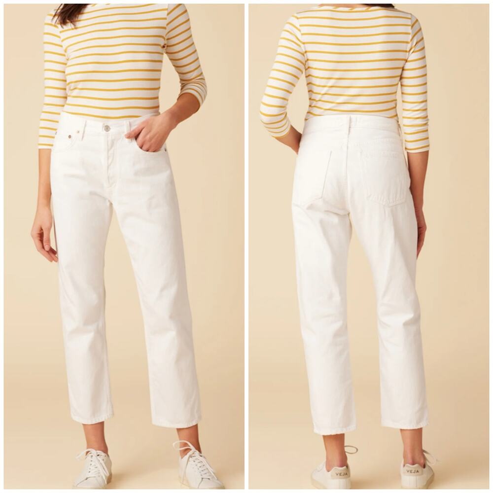 Agolde Parker Straight Leg Crop Jeans Finished Hem Milkshake White Size 32